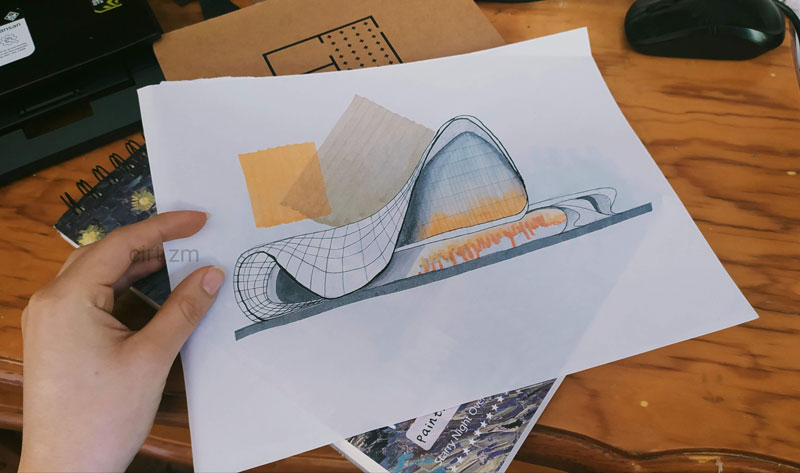 Dibujo con plumones de edificio