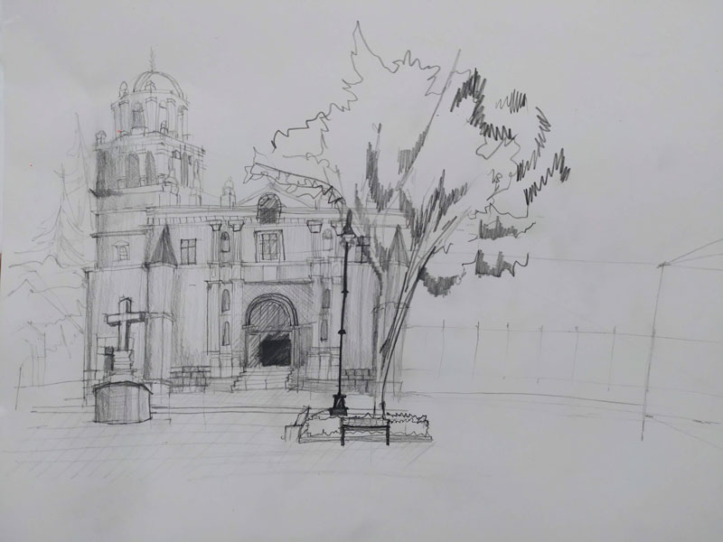Dibujo de iglesia de Coyoacán